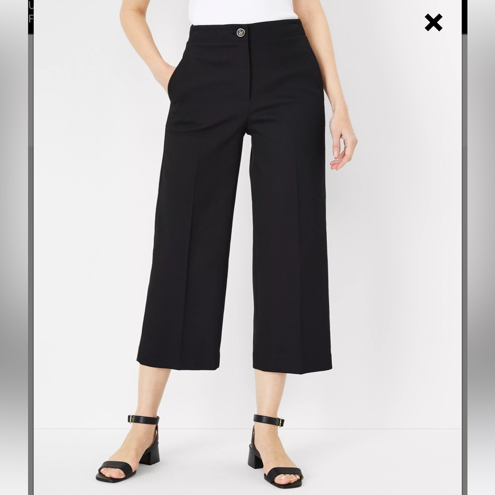 Ann Taylor Kate Mid-rise Wide Leg Crop Pants Black 00P Petite EUC
